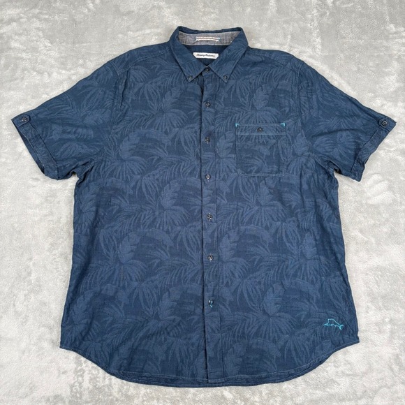 Tommy Bahama Other - Tommy Bahama Mens Large Blue Palm Tree Print Button Up‎ Shirt Tropical Resort